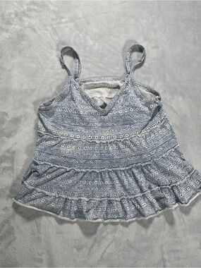 American Eagle Smocked V-Neck Cami Juniors Small Blue Tribal Tank Top